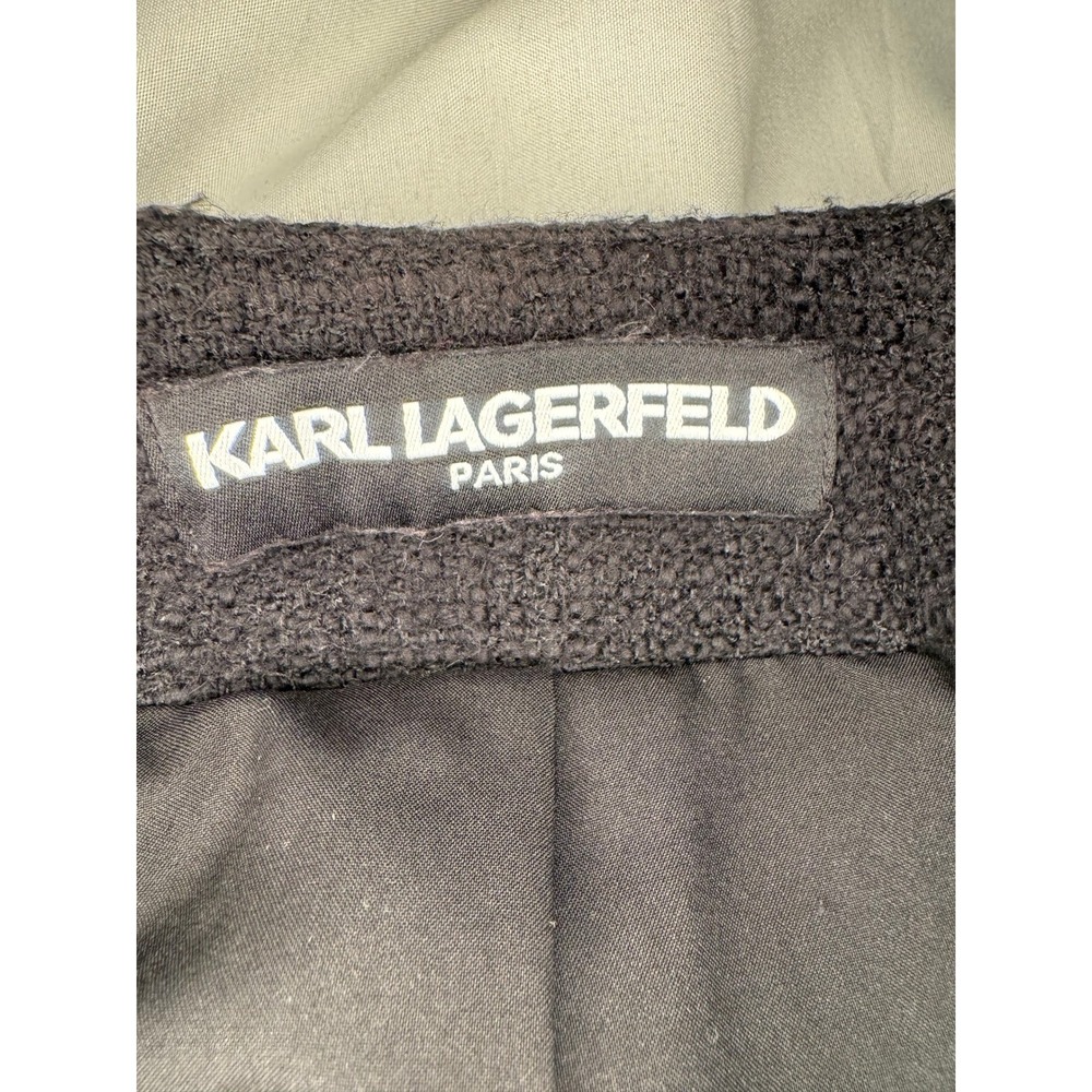 Karl Lagerfeld Paris Jacket Womens Black Cropped Fringe Trim Luxury Tweed Blazer - Picture 6 of 6